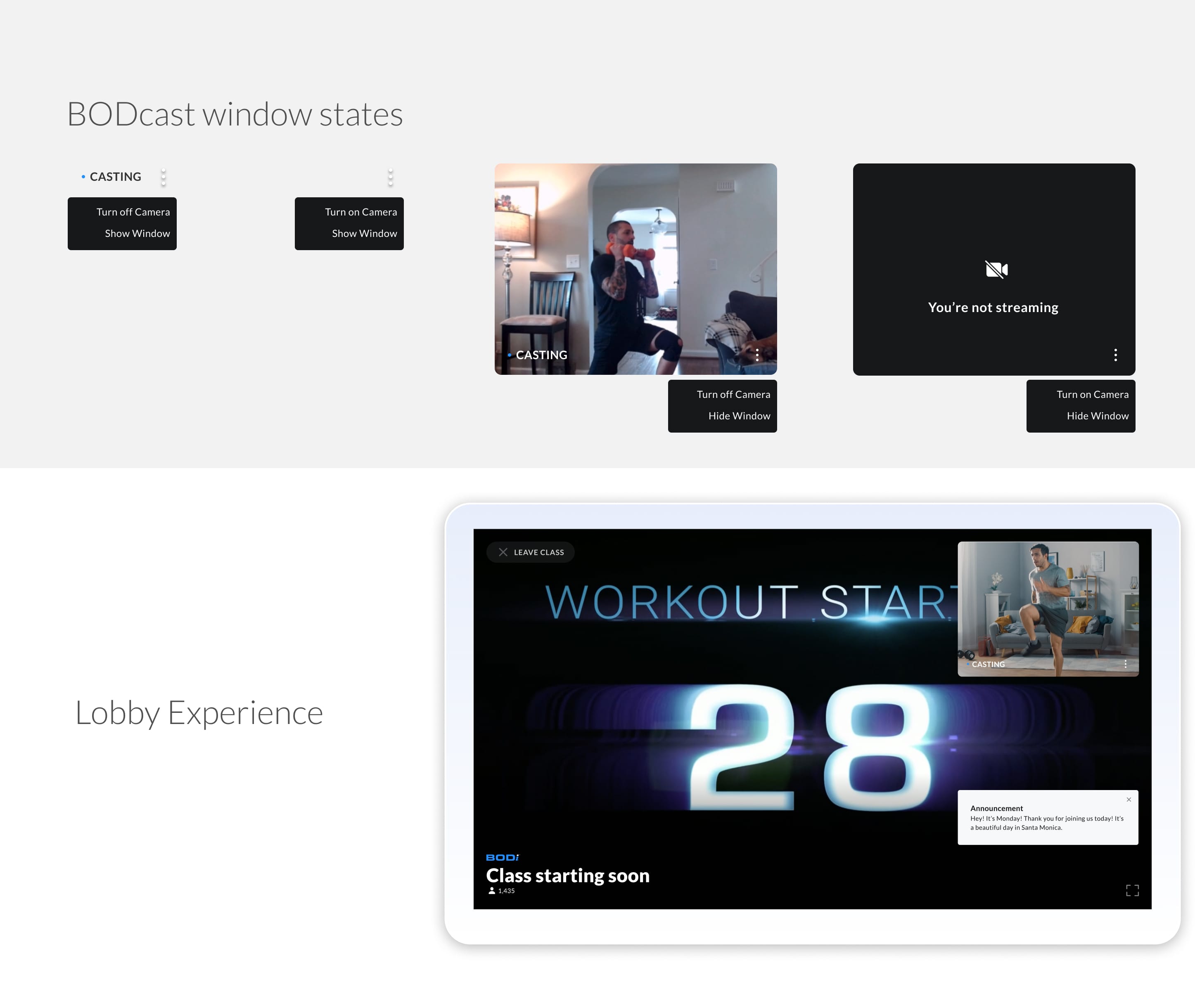 Window states: lobby and active modes